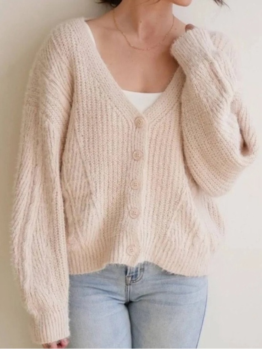 Carly Jean Los Angeles Cream Chunky Knit Cardigan Small/Medium